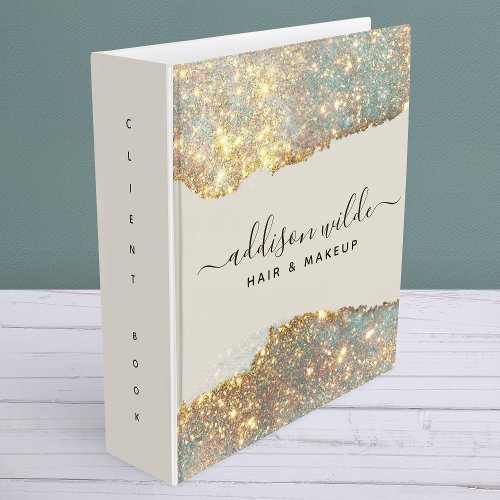 Holographic Signature Script Modern Glam Glitter 3 Ring Binder