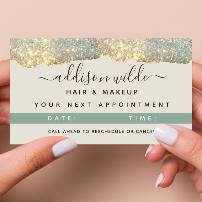 Holographic Signature Script Modern Glam Glitter Appointment Card (Creator Uploaded)