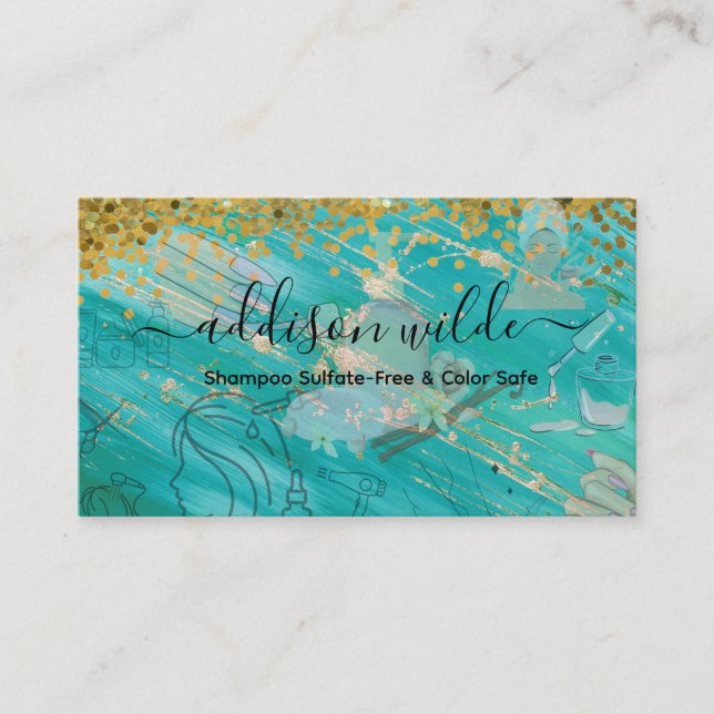 Holographic Signature Script Modern Glam Glitter Business Card (Front)