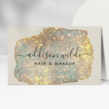 Holographic Signature Script Modern Glam Glitter Business Card