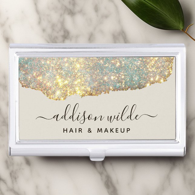 Holographic Signature Script Modern Glam Glitter Business Card Case (Creator Uploaded)