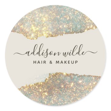 Holographic Signature Script Modern Glam Glitter Classic Round Sticker