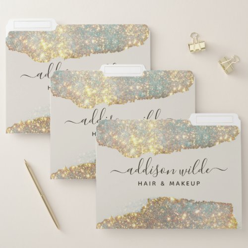 Holographic Signature Script Modern Glam Glitter File Folder