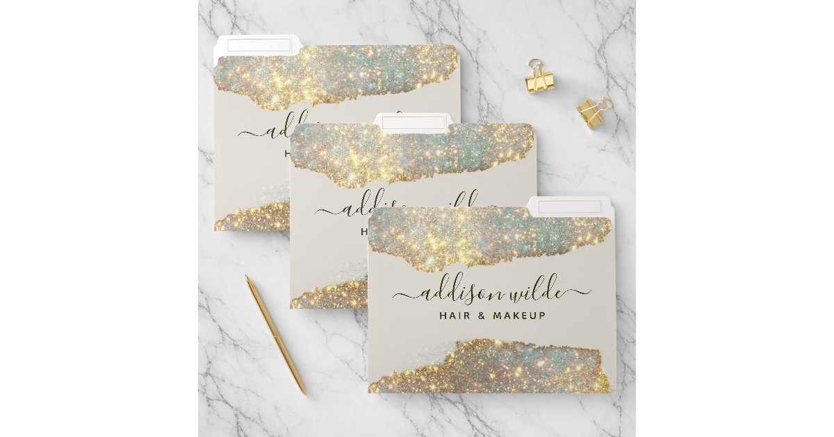 Holographic Signature Script Modern Glam Glitter File Folder | Zazzle