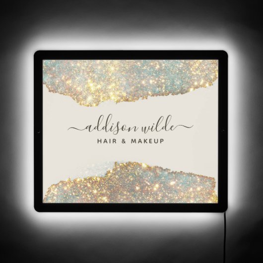 Holographic Signature Script Modern Glam Glitter LED Sign (Front)
