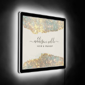 Holographic Signature Script Modern Glam Glitter LED Sign (Angle)