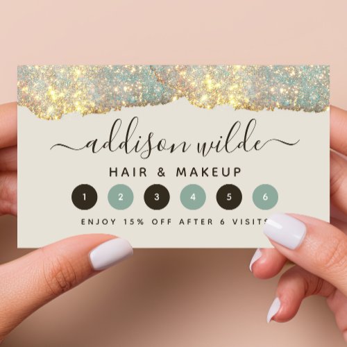 Holographic Signature Script Modern Glam Glitter Loyalty Card