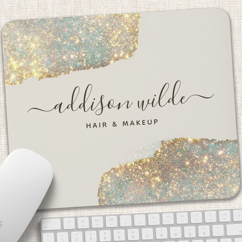 Holographic Signature Script Modern Glam Glitter Mouse Pad
