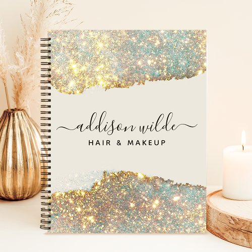 Holographic Signature Script Modern Glam Glitter Notebook