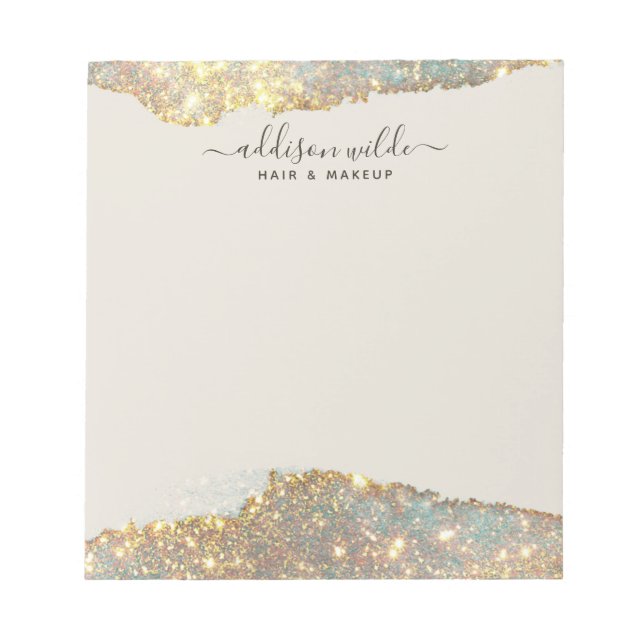 Holographic Signature Script Modern Glam Glitter Notepad (Front)