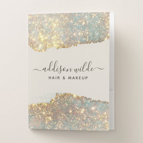 Holographic Signature Script Modern Glam Glitter Pocket Folder