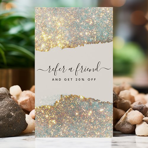 Holographic Signature Script Modern Glam Glitter Referral Card