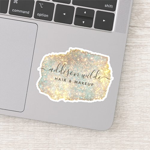 Custom Stickers 7 Holographic Signature Script Modern Glam Glitter Sticker