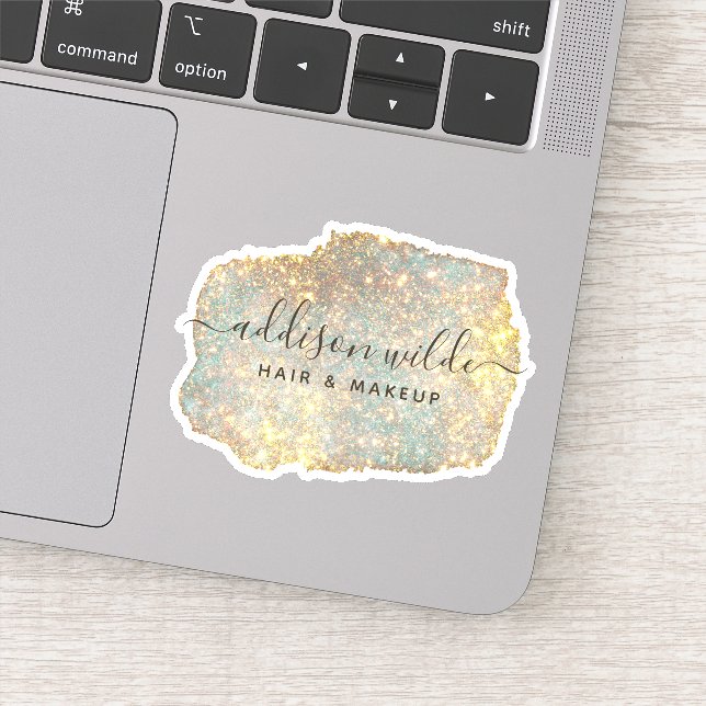 Holographic Signature Script Modern Glam Glitter Sticker (Detail)