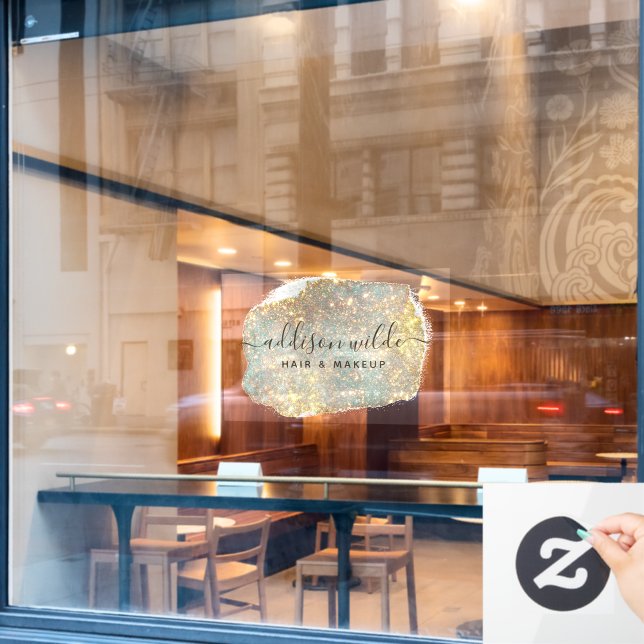 Holographic Signature Script Modern Glam Glitter Window Cling (Cafe Window)