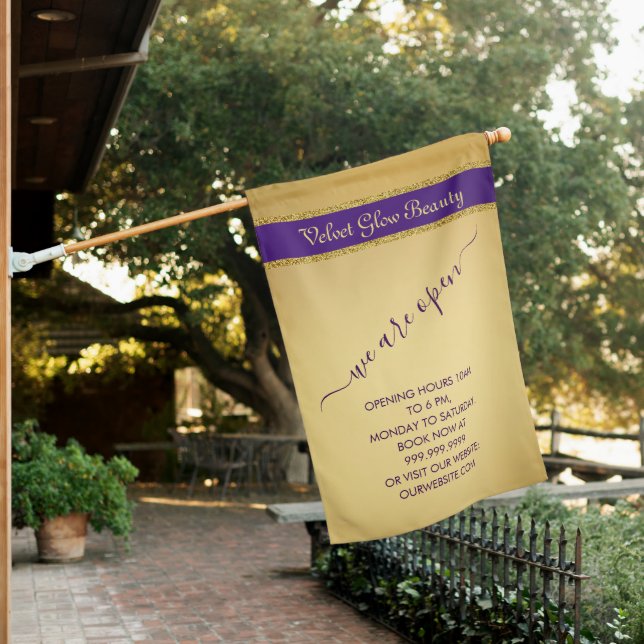 Holographic Signature Script Modern Gold Glitter House Flag (In SItu)