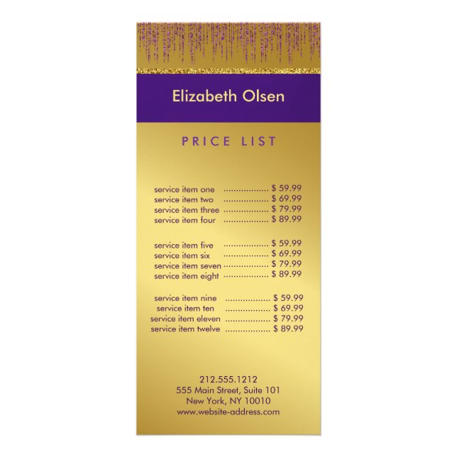 Holographic Signature Script Modern Gold Glitter Rack Card (Front)