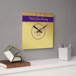 Holographic Signature Script Modern Gold Glitter Square Wall Clock