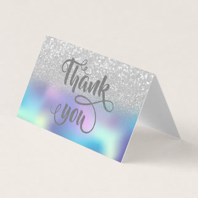 Holographic Silver Bokeh Thank you Business Card Zazzle