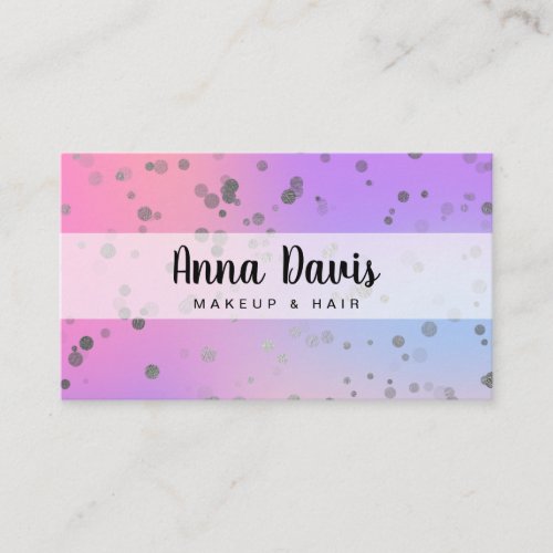 Holographic silver confetti dots makeup  hair business card