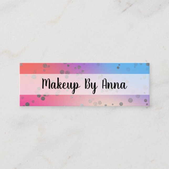 Holographic silver confetti makeup artist mini business card (Front)