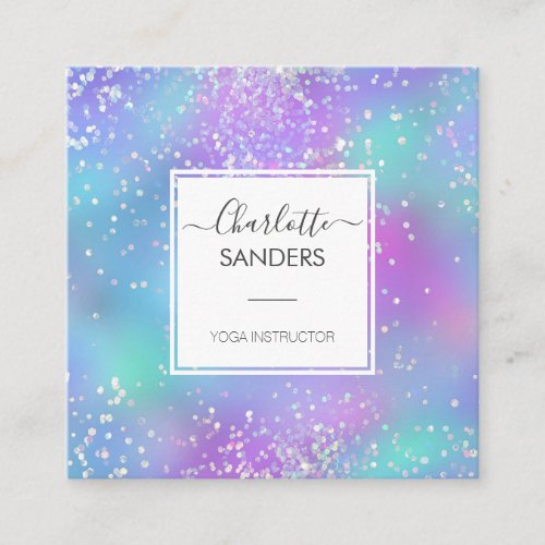 Holographic silver glitter galactic chic square business card