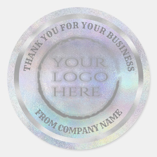 Holographic silver  thank you custom logo classic round sticker (Front)