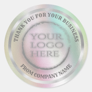 Holographic silver  thank you custom logo classic  round sticker