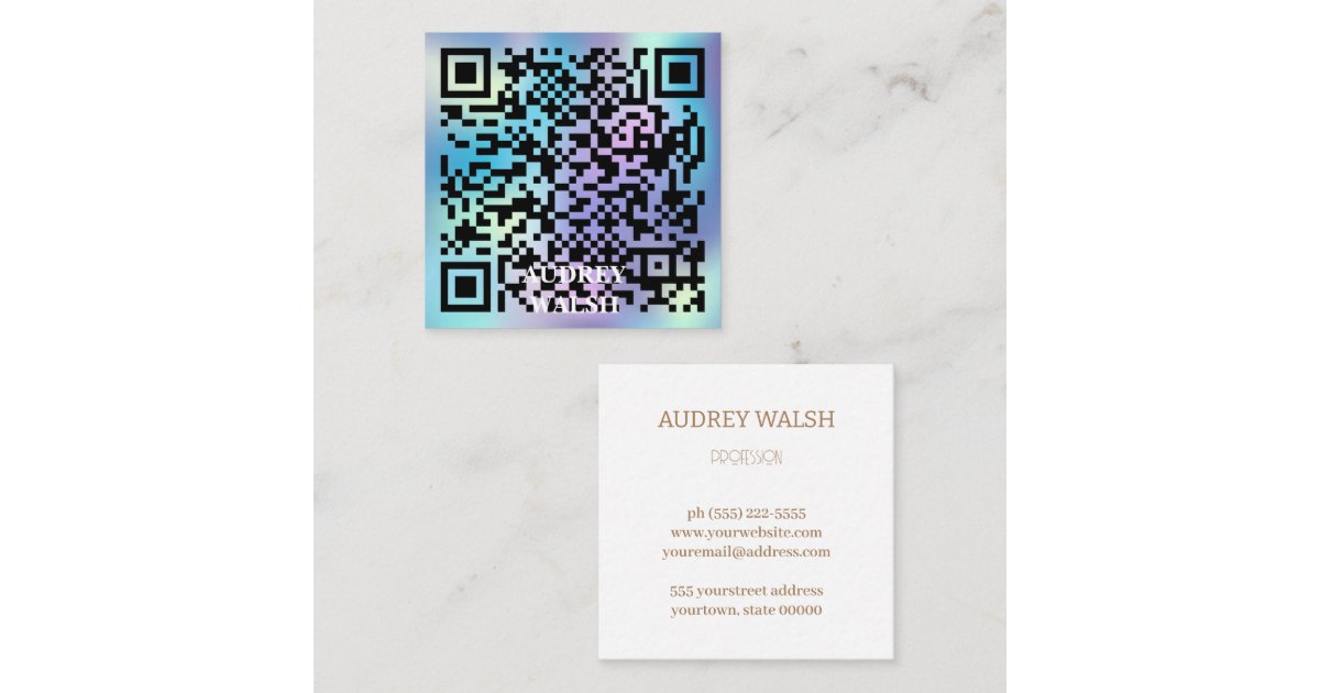 Holographic simply modern quar code square busines business card | Zazzle
