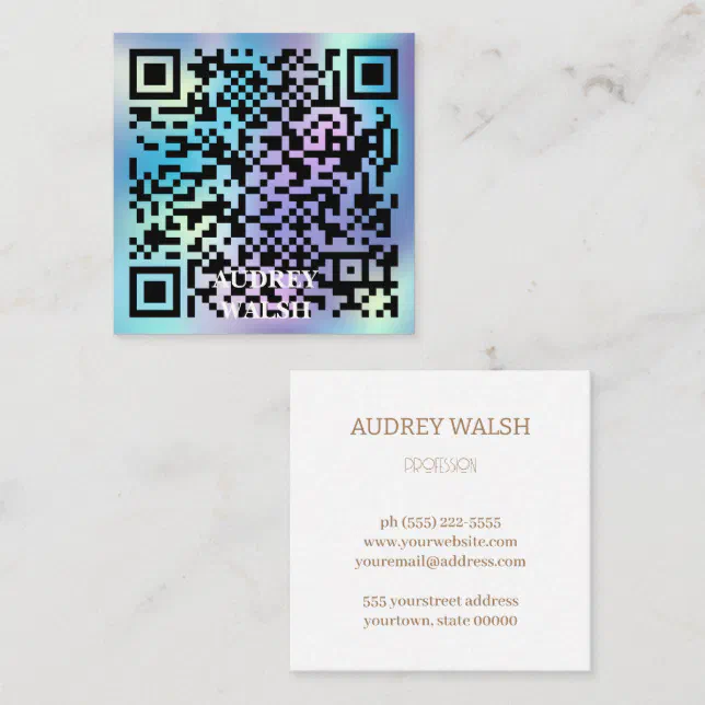 Holographic simply modern quar code square busines business card | Zazzle