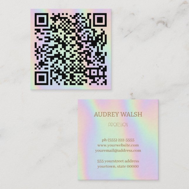 Holographic simply modern Quar code  Square Business Card (Front/Back)