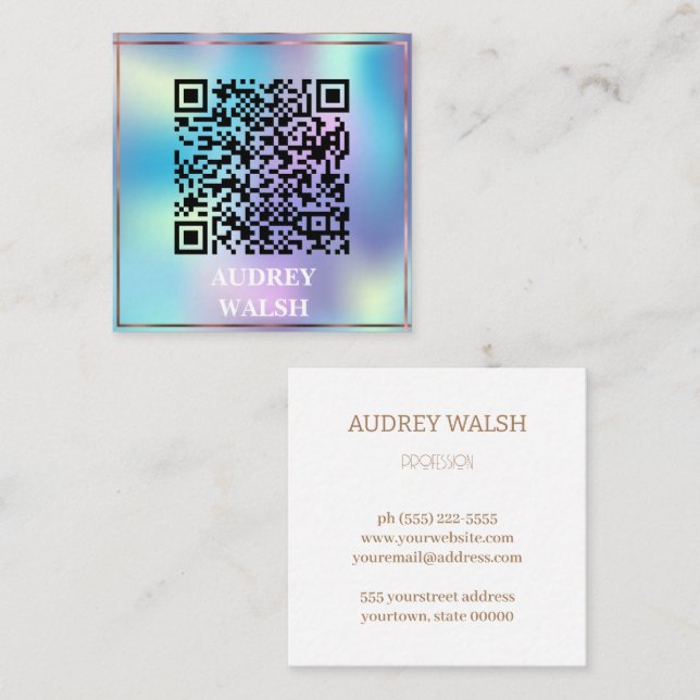 Holographic simply modern quar code square business card (Front/Back)