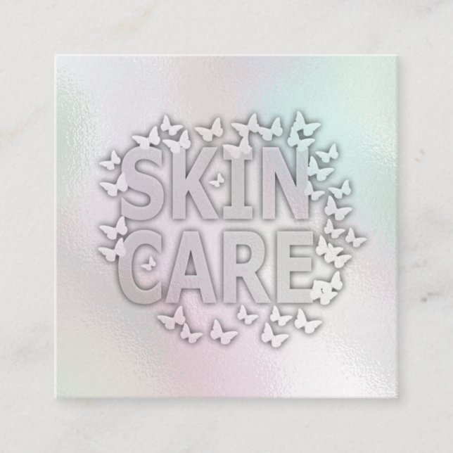 Holographic  skin care butterfly dispersion logo square business card (Front)