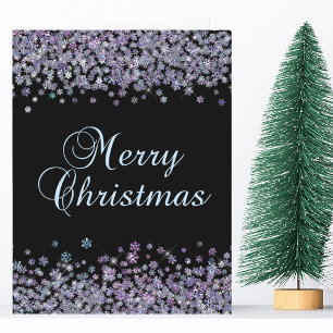 Holographic Snowflakes Black Merry Christmas Card