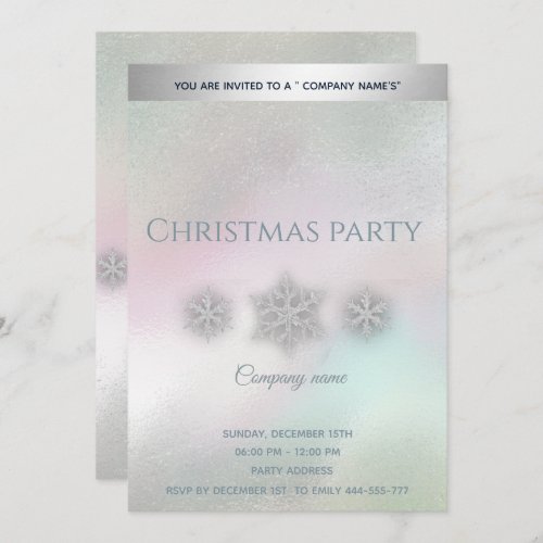 Holographic  snowflakes corporate Christmas party Invitation