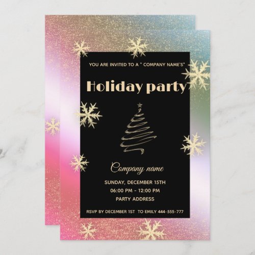 Holographic  snowflakes corporate Christmas party Invitation