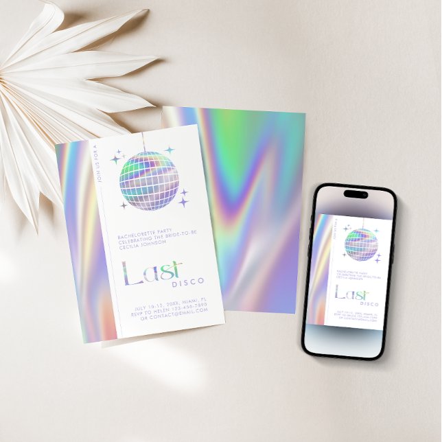 Holographic Space Last Disco Bachelorette Party Invitation (Creator Uploaded)