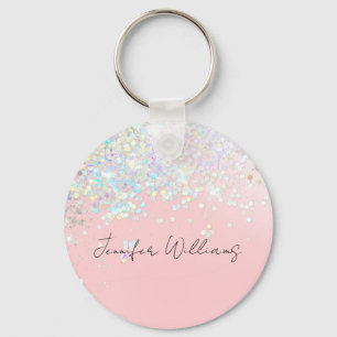 Holographic Sparkle Glitter Blush Pink Girly Keychain