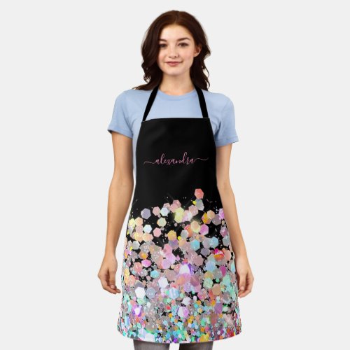 Holographic Sparkle Glitter Custom Black Modern Apron