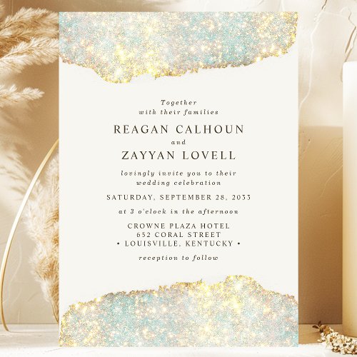 Holographic Sparkle Modern Glam Glitter Wedding Invitation