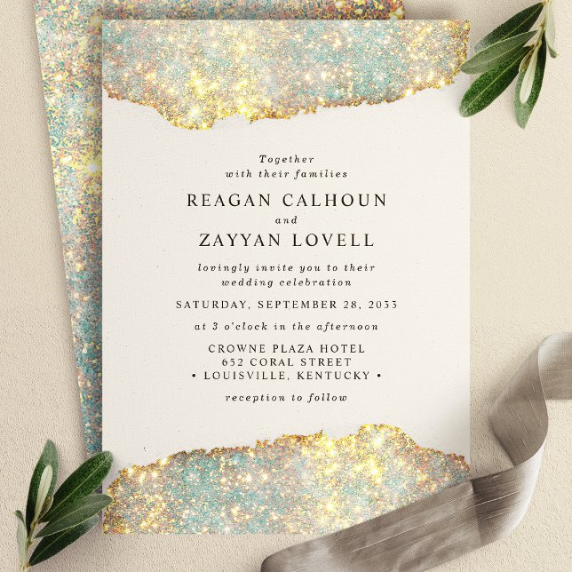 Holographic Sparkle Modern Glam Glitter Wedding Invitation (Creator Uploaded)