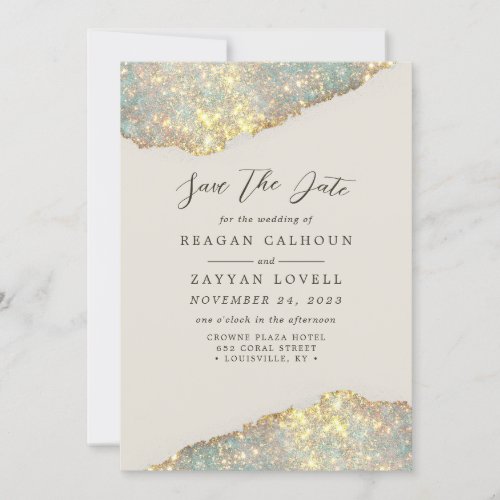 Holographic Sparkle Modern Glitter Save The Date Invitation