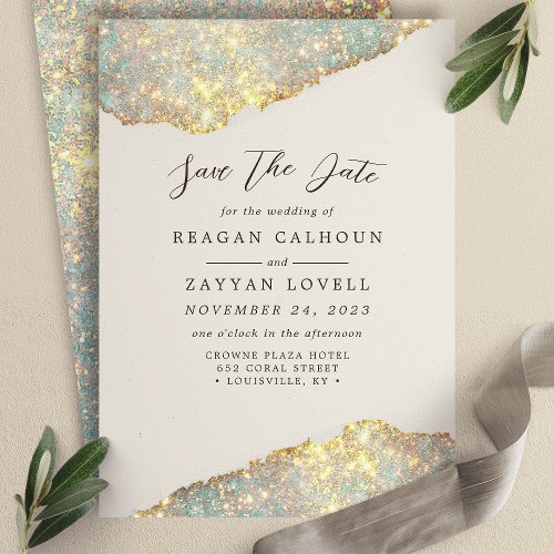 Holographic Sparkle Modern Glitter Save The Date Invitation