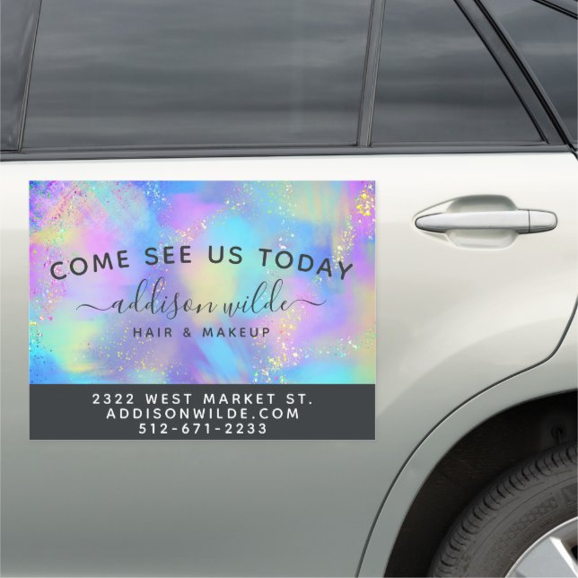 Holographic Sparkle Opal Iridescent Business Car Magnet (In Situ)
