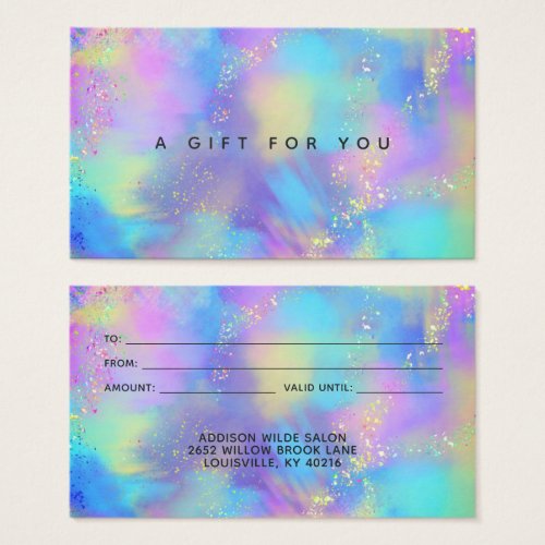 Custom Gift Certificates 10 Holographic Sparkle Opal Iridescent Gift Card