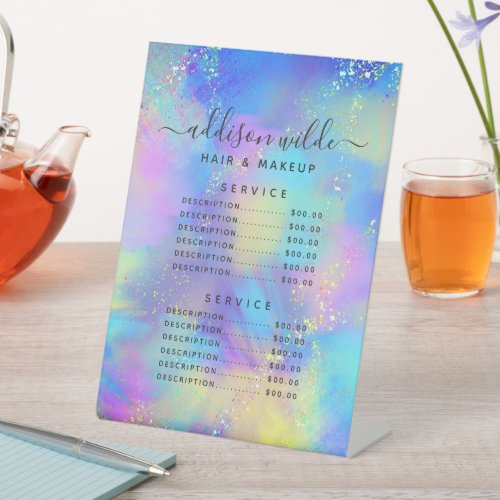 Custom Price Menus 17 Holographic Sparkle Opal Iridescent Price Menu Pedestal Sign
