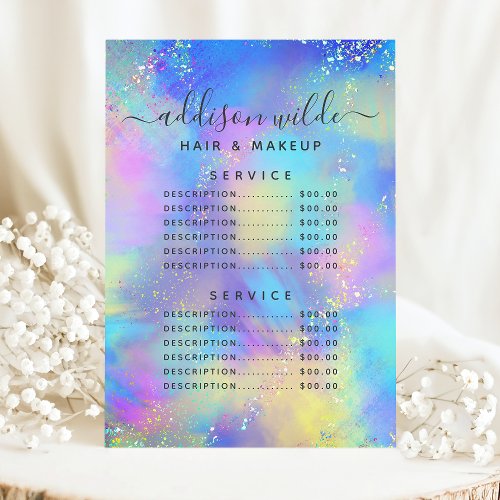 Holographic Sparkle Opal Iridescent Service Price Menu