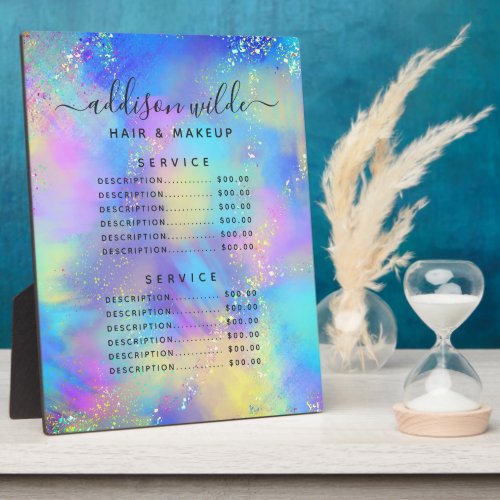 Holographic Sparkle Opal Iridescent Service Price Plaque