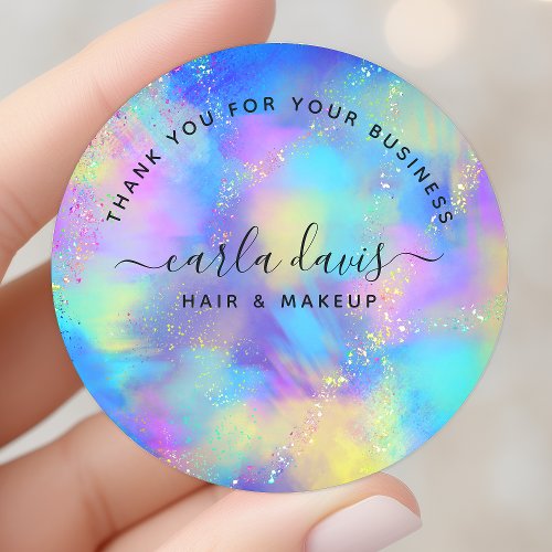 Holographic Sparkle Opal Iridescent Thank You Classic Round Sticker