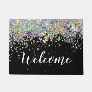 Holographic Sparkly Glitter Black Custom Doormat
